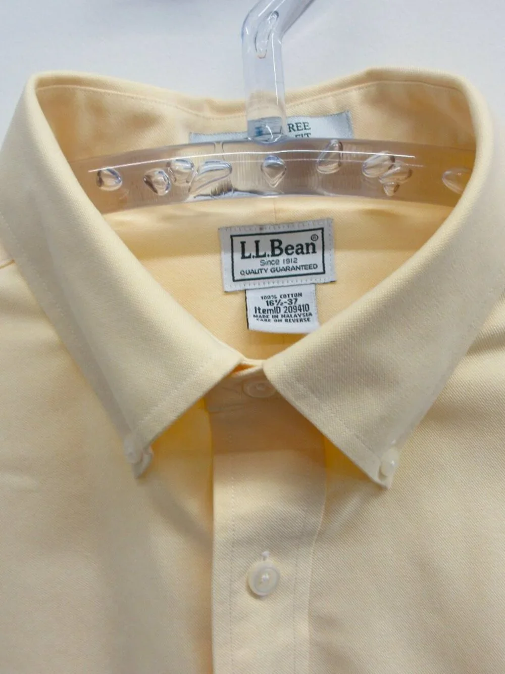 LL BEAN BUTTON DOWN SHIRT MEN'S L LARGE 16 1/2-37 LIGHT PALE YELLOW LONG SLEEVE